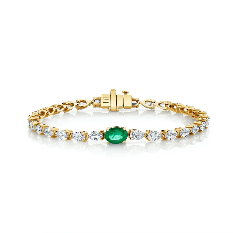 Diamond Water Drop Tennis Bracelet with Emerald Center | Ready to Ship