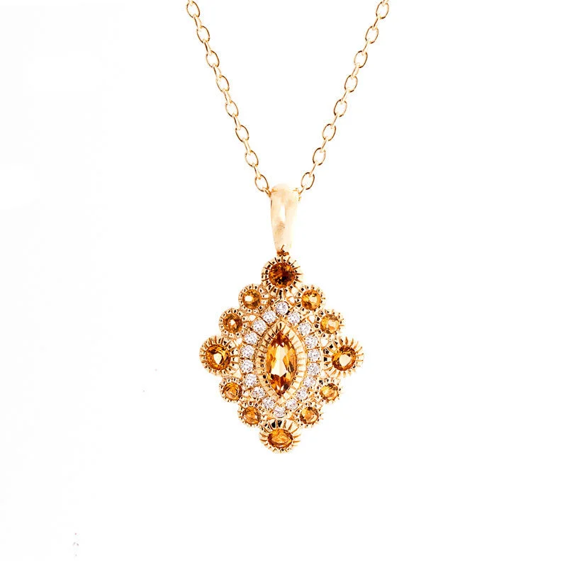 Tremezzo Collection Vintage Citrine and Diamond Pendant