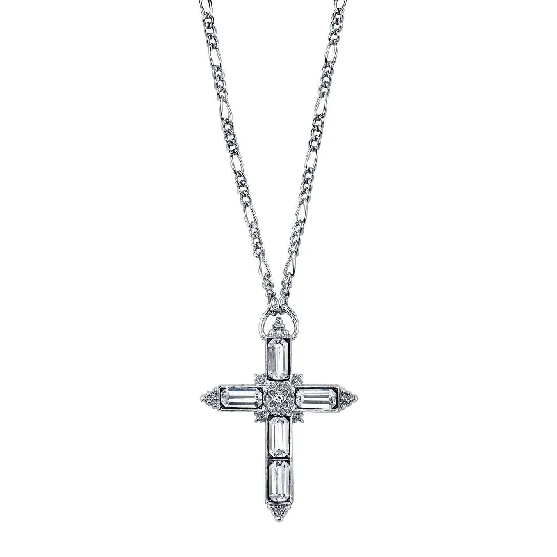 1928 Jewelry Large Crystal Cross Pendant Necklace 28"