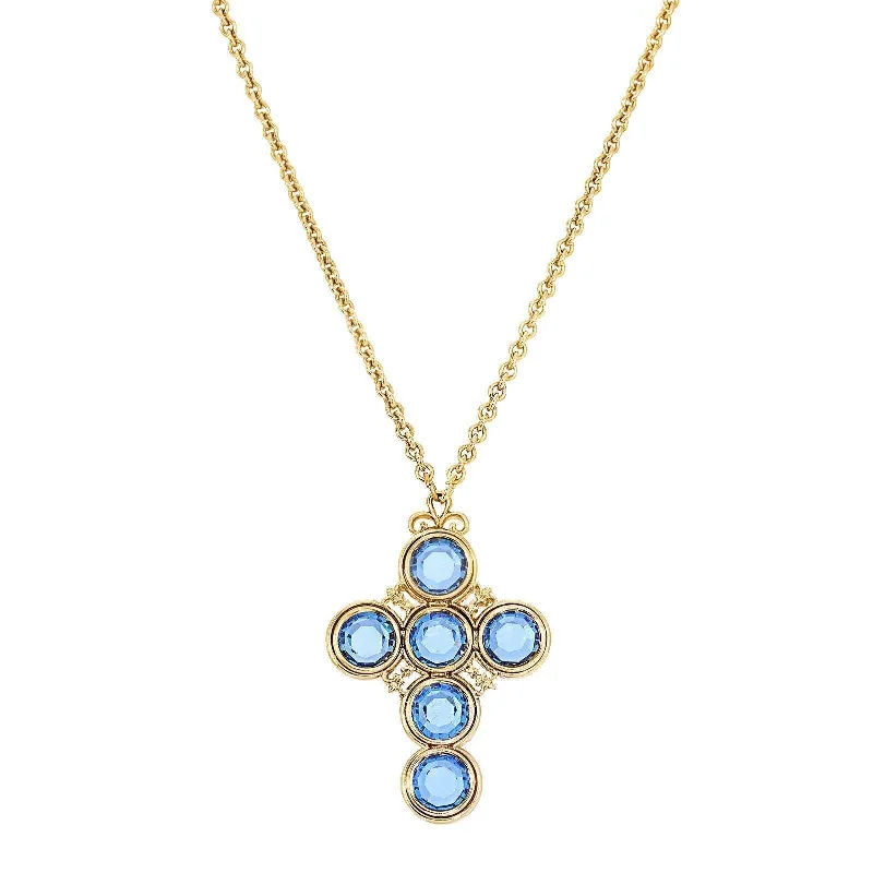 Symbols Of Faith Blue Channel Cross Pendant Necklace 28"