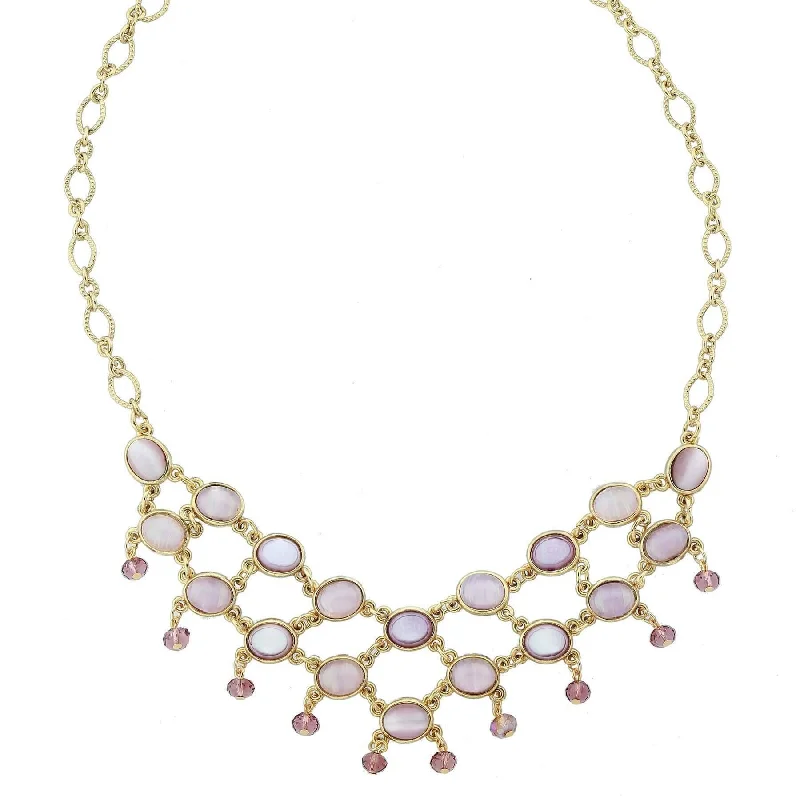 1928 Jewelry Amethyst Quartz Glass Stone Drop Beads Bib Necklace 16" + 3" Extender