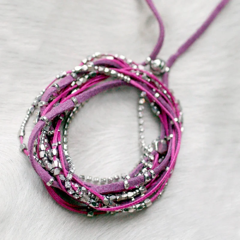 Glistening Strands Double Duty Wrap Bracelet/Necklace with Magnetic Adjustable Clasp - Violet