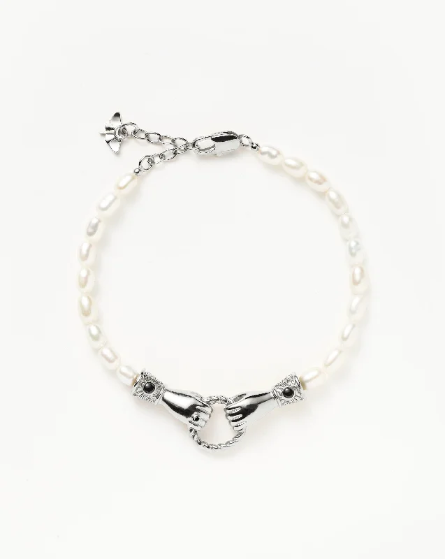 Harris Reed In Good Hands Pearl Bracelet | Silver Plated/Pearl & Black Onyx