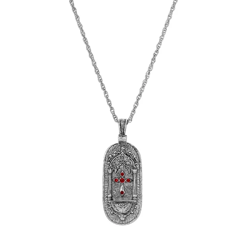 Symbols Of Faith Holy Cross Siam Red Crystal Reliquary Pendant Necklace 18"