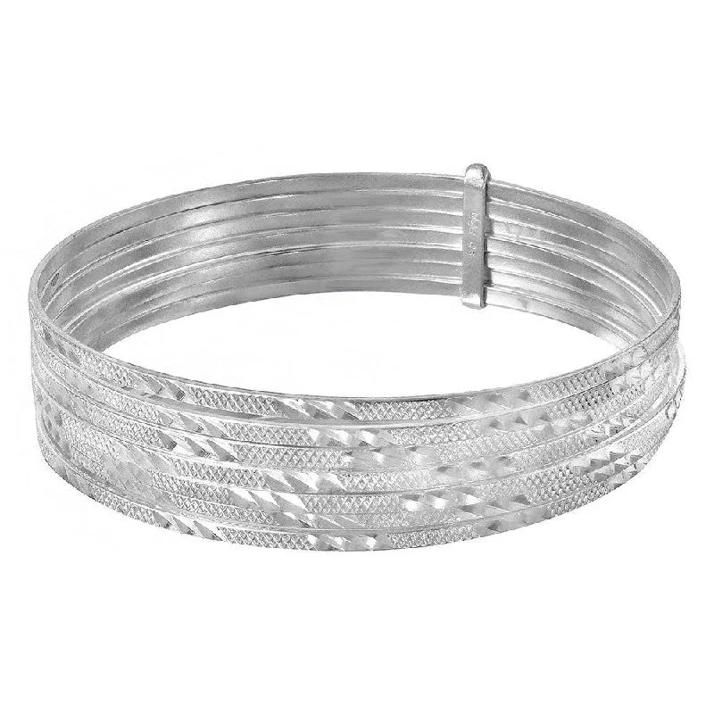 Silver 925 High Polished Diamond Cut Semanario Bangle Bracelet - BG138