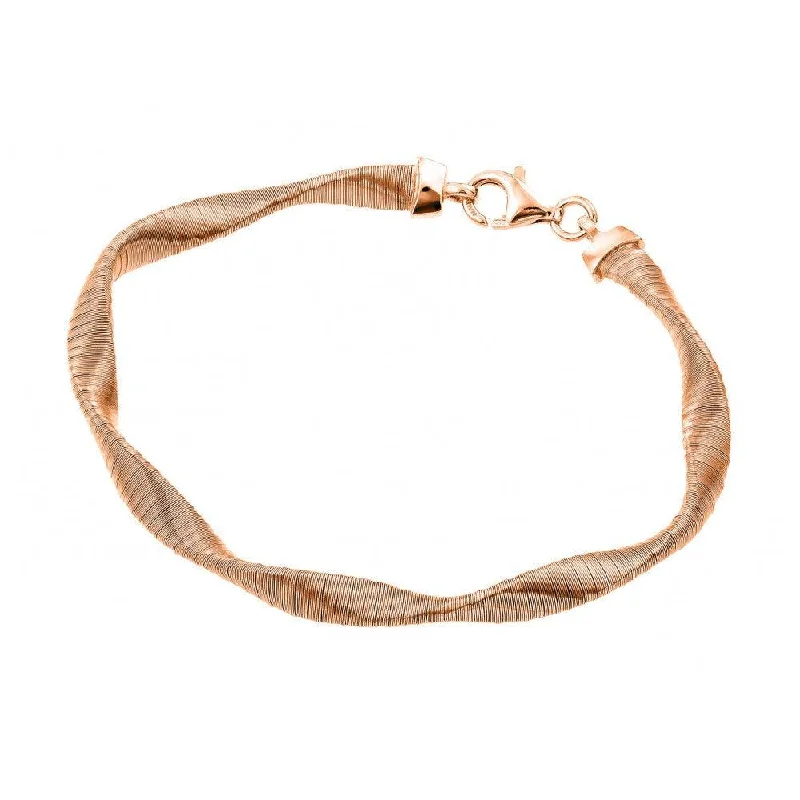 Silver 925 Rose Gold Plated Mesh Twisted Italian Bracelet - JPB00006RGP