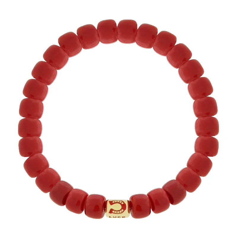 LUCKY HORSESHOE Ingot on Red Glass Bead Bracelet