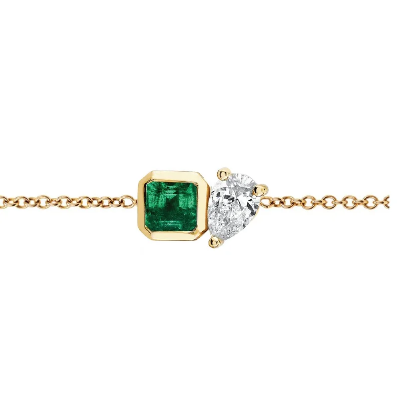 Toi et Moi Emerald and Diamond Link Bracelet