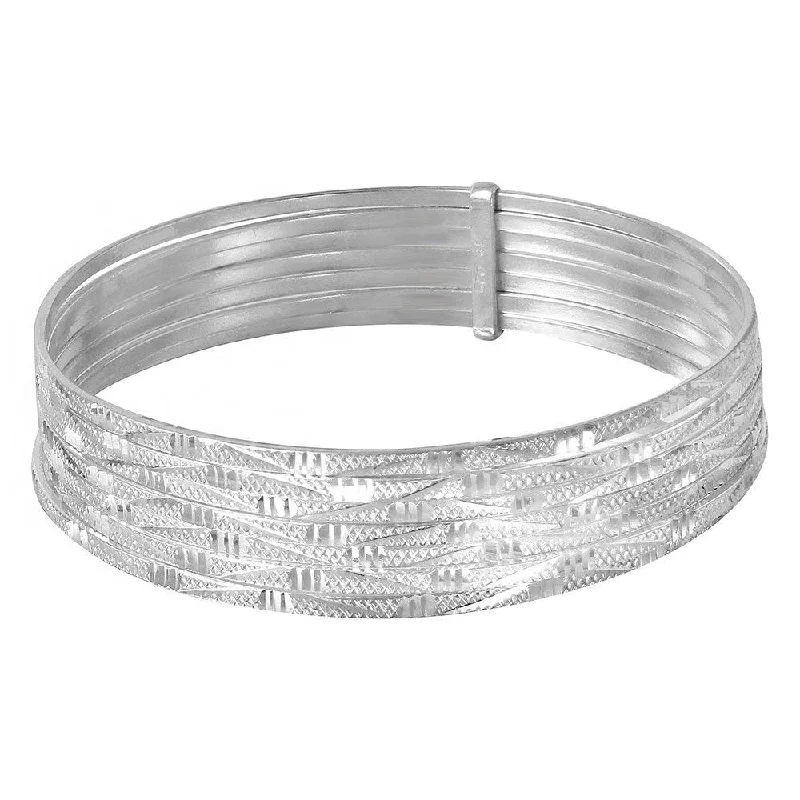 Silver 925 High Polished Diamond Cut Semanario Bangle Bracelet - BG139