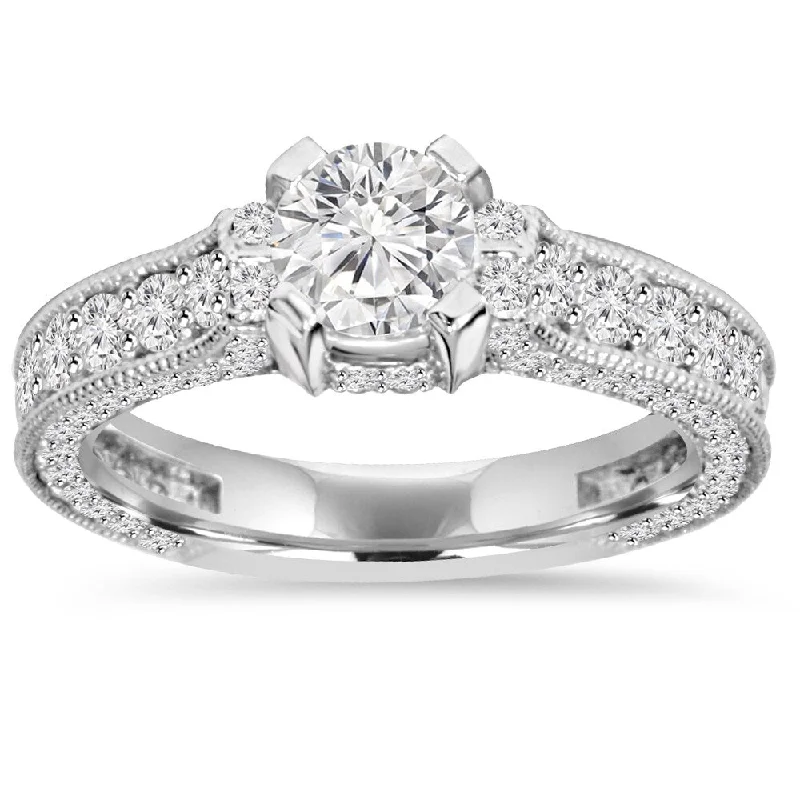 14k White Gold 1 5/ 8 ct. TDW Vintage Diamond Engagement Ring