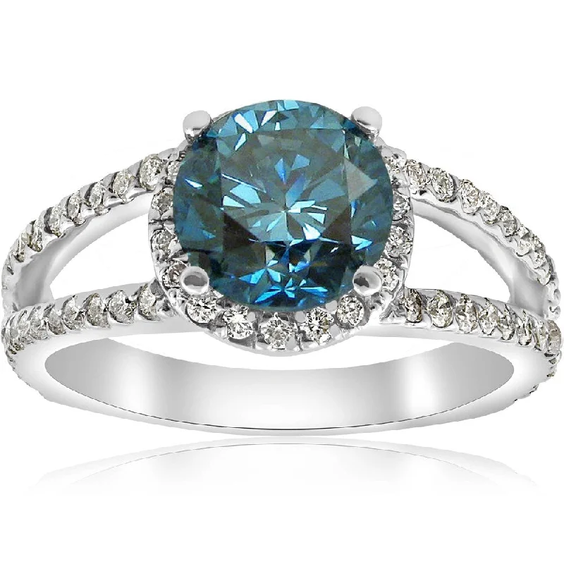 14k White Gold 3 1/2 ct TDW Blue & White Halo Diamond Engagement Ring (Blue,I2-I3)