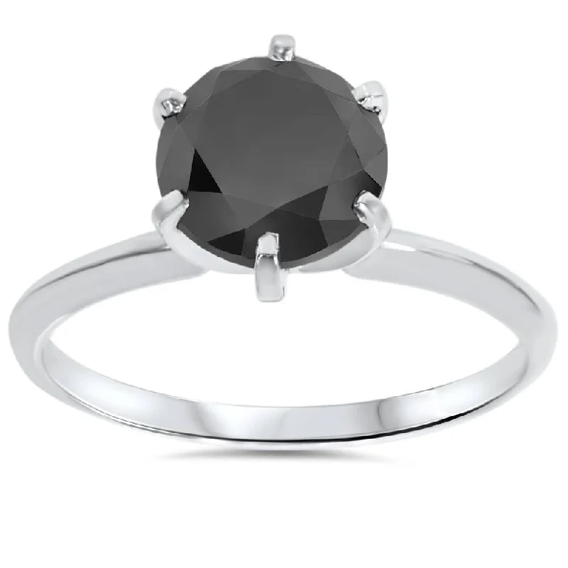 Pompeii3 14k White Gold 2 1/3 Ct TDW Solitaire Black Diamond Engagement Ring