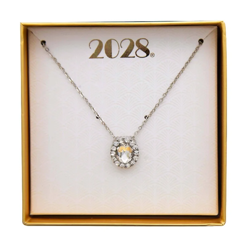 2028 Jewelry Crystal Oval Pendant Necklace 16" + 3" Extender