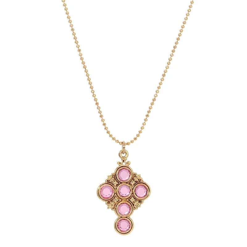 Symbols Of Faith Pink Channel Cross Pendant Necklace 16"