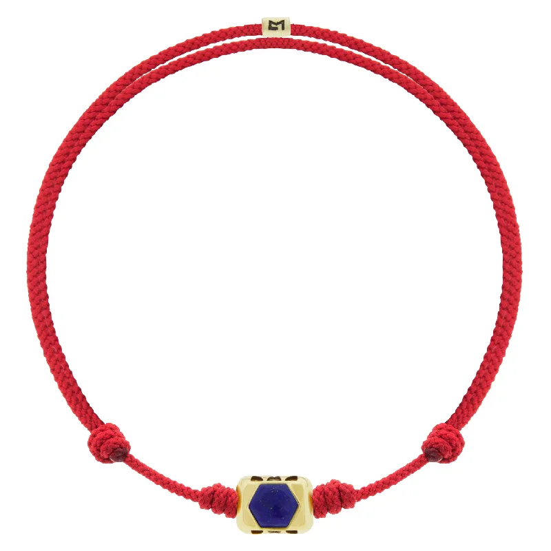 SHIELD ME Ingot with Lapis Hexagon on Red Cord Bracelet