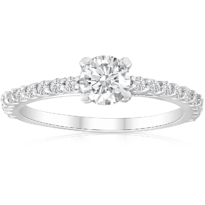 1 Ct TDW Round Cut Natural Diamond Engagement Ring Single Row 14k White Gold