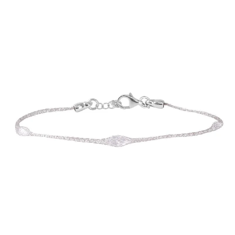 Silver 925 Rhodium Plated Mesh Embedded Thin CZ Italian Bracelet - ECB00091RH