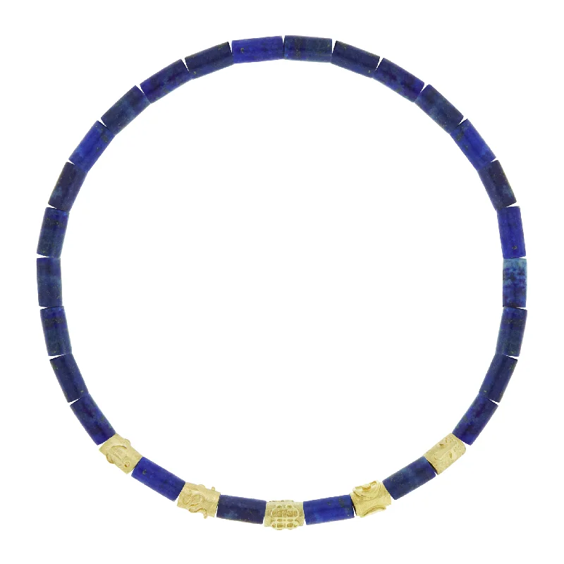 Symbol Spacers on Lapis Bead Bracelet