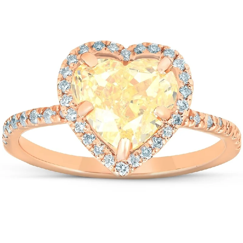 2 1/2 Ct Fancy Yellow Heart Diamond GIA Certified Engagement Ring 14k Rose Gold