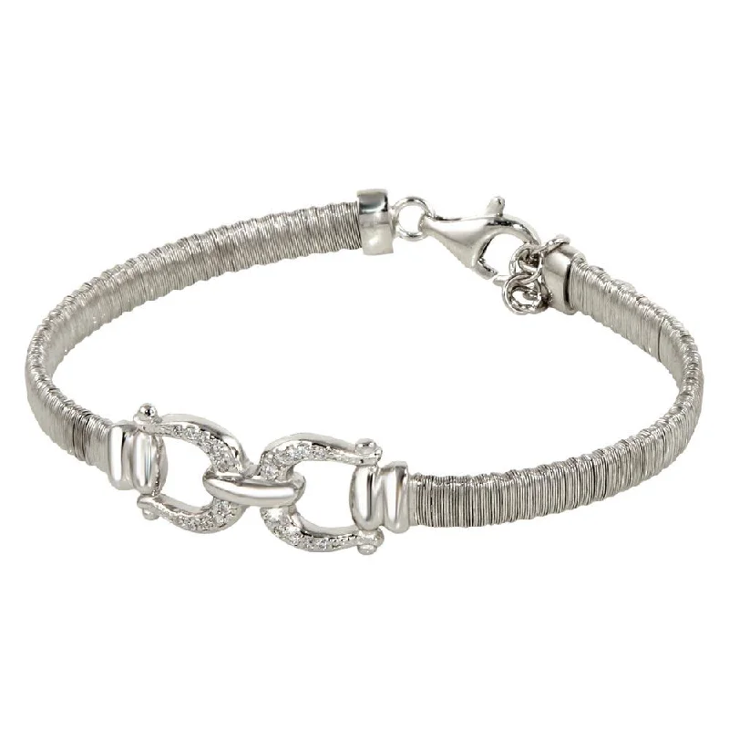 Rhodium Plated 925 Sterling Silver Buckle Bracelet with CZ - ARB00037RH