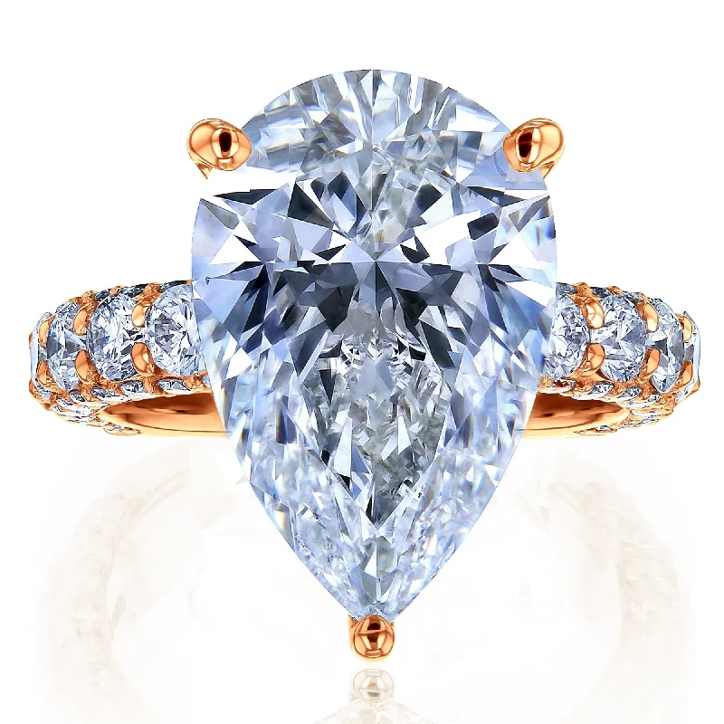 Kobelli Grown - The 8ct Beckham 14k Solid Gold Pear Diamond Micro Pavé Engagement Ring (Certified / EF Color / VS Clarity)