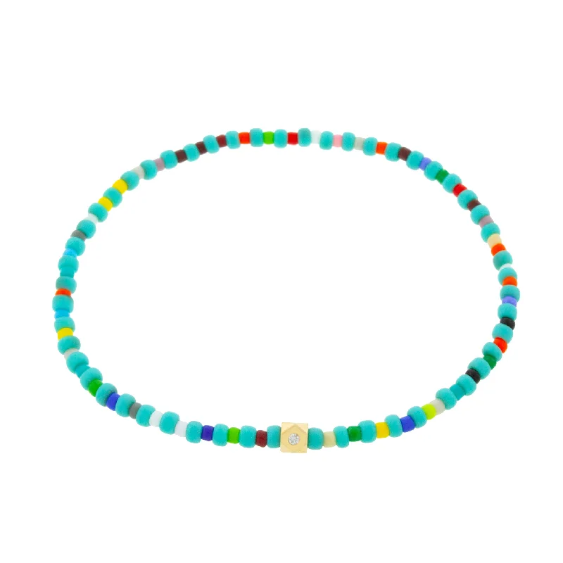 Flat Tetra with Diamond on a Turquoise Beaded Bracelet