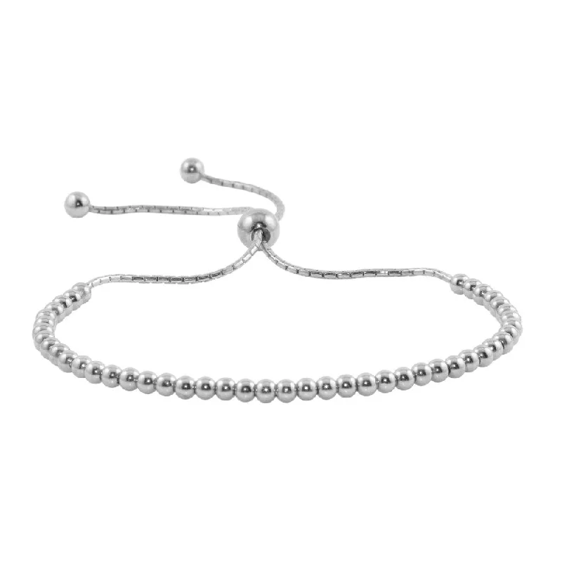 Rhodium Plated 925 Sterling Silver Beaded Lariat Bracelet - DIB00015RH