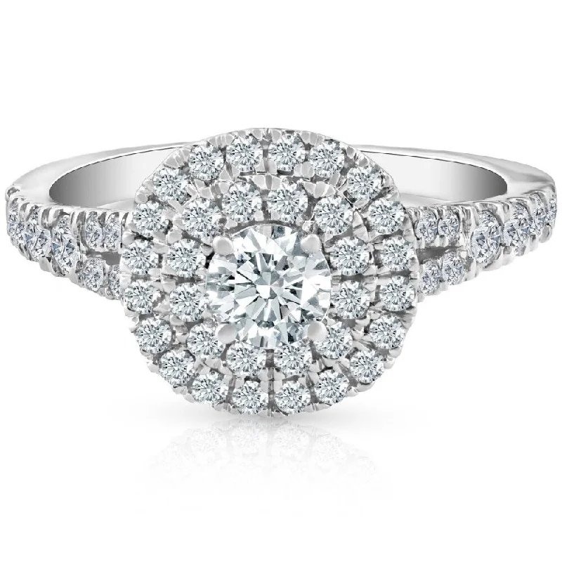 1 Ct TW Diamond Cushion Halo Engagement Ring in White Gold