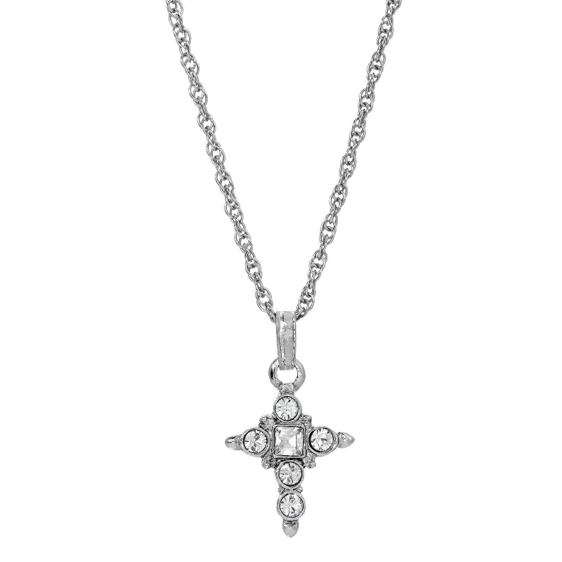 Symbols Of Faith European Crystal Accent Cross Pendant Necklace 16" + 3" Extender