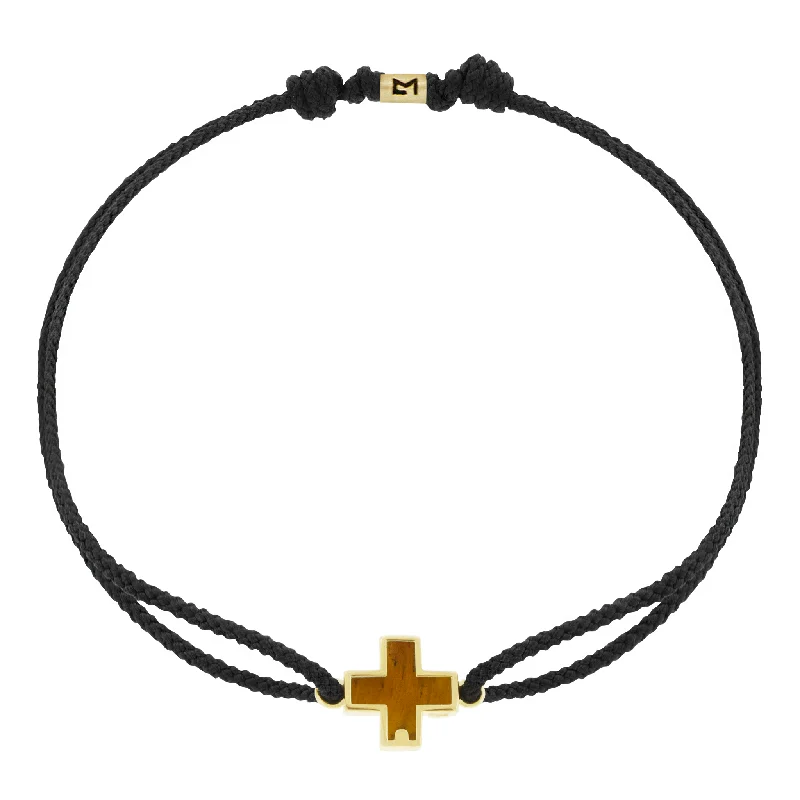 Tiger's Eye Cross on Black Cord Bracelet