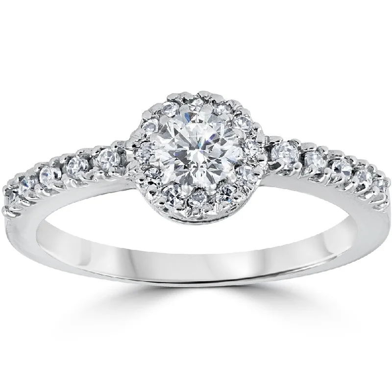 Pompeii3 14k White Gold 3/4 ct TDW Halo Eco Friendly Diamond Lab Grown Engagement Ring - White G-H - White G-H