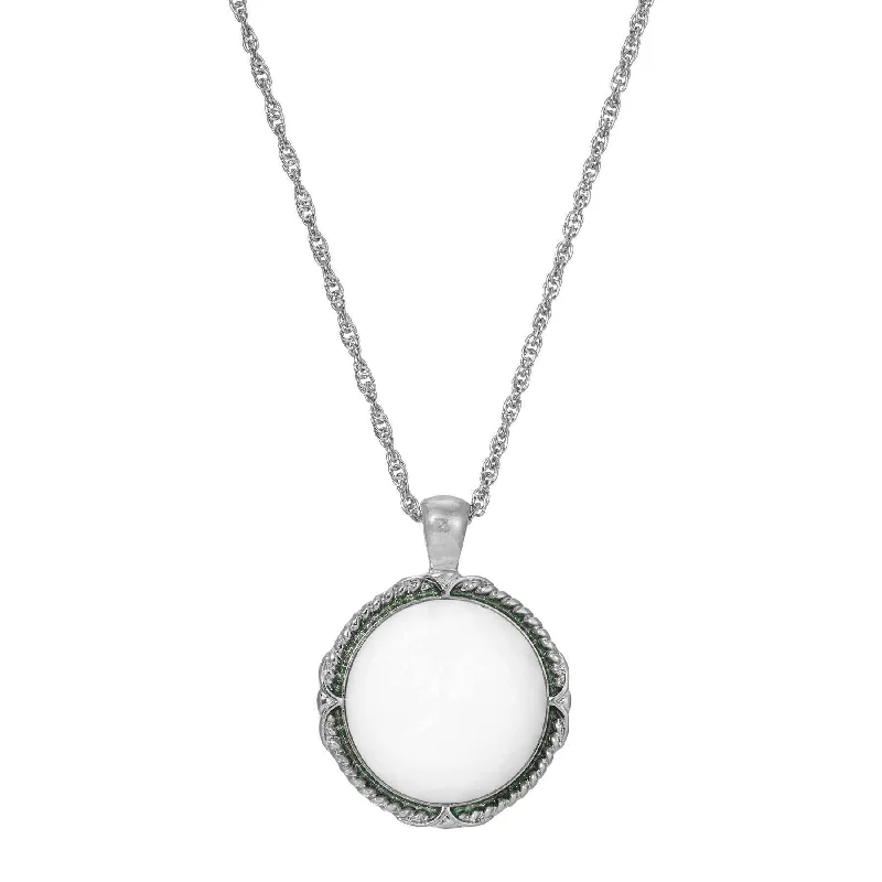 1928 Jewelry White Faceted Cabochon Pendant Necklace 23.5" + 2" Extender