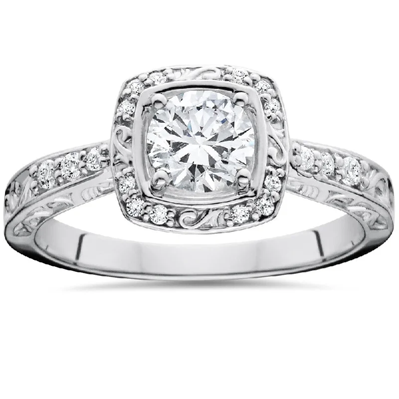 14k White Gold 7/8 ct TDW Sculptural Diamond Engagement Ring - White H-I - White H-I