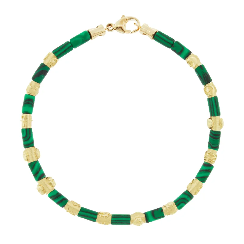 Symbol Spacers Malachite Bead Bracelet with Clasp