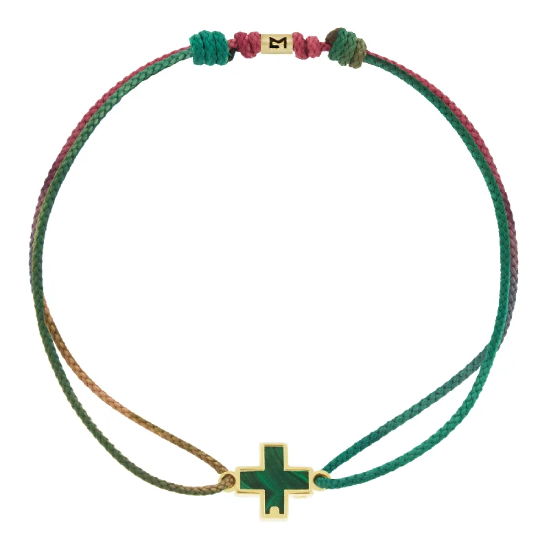 Malachite Cross on Moody Rainbow Cord Bracelet