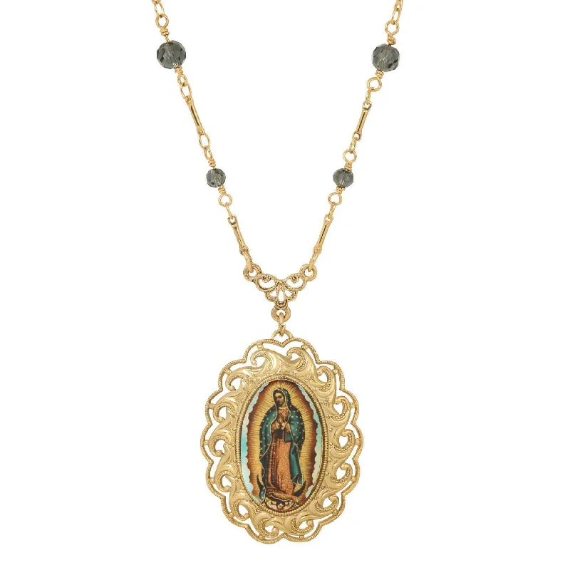 Symbols Of Faith Our Lady Of Guadalupe Radiant Pendant Blue Bead Necklace 20"