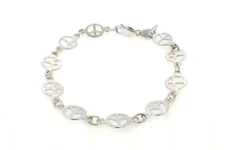 Silver 925 Rhodium Plated Multi Peace Sign Bracelet - STB00446