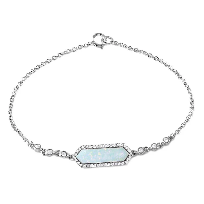 Silver 925 Rhodium Plated Mother Opal Center Stone Bracelet - BGB00277