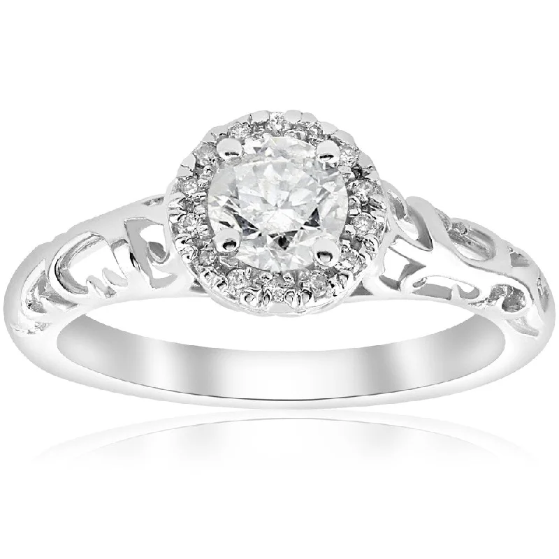 14k White Gold 5/8ct TDW Diamond Vintage Halo Filigree Engagement Ring (I-J,I2-I3)