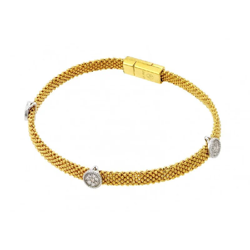 Silver 925 Gold Plated Round Clear CZ Beaded Italian Bracelet - PSB000018GP