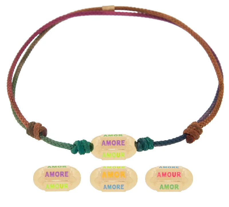 Amor, Amore, Amour Hexagon Bolt Bead on a Cord Bracelet