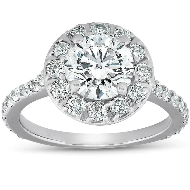 Pompeii3 14k White Gold 3 Ct TDW Halo Diamond Engagement Ring Clarity Enhanced