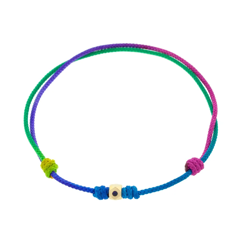 Flat Tetra with Blue Sapphire on Rainbow Cord Bracelet