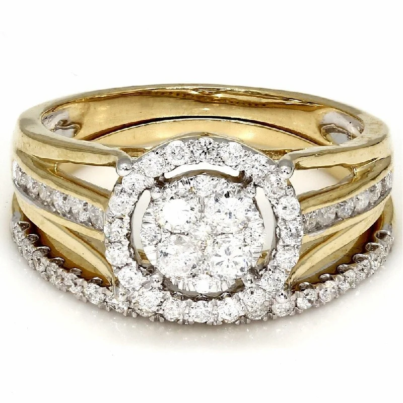 Pompeii3 10k Yellow Gold 1 .91 Ct. TDW Halo Diamond Engagement Ring IGI Certified Wedding Set