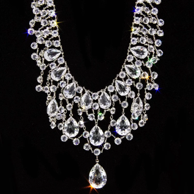 1928 Jewelry Vintage Austrian Crystal Bib Necklace 15" + 3" Extender