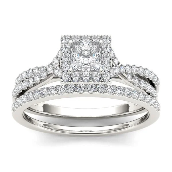 De couer IGI Certified 10k White Gold 1ct TDW Diamond Princess-cut Engagement Ring Set