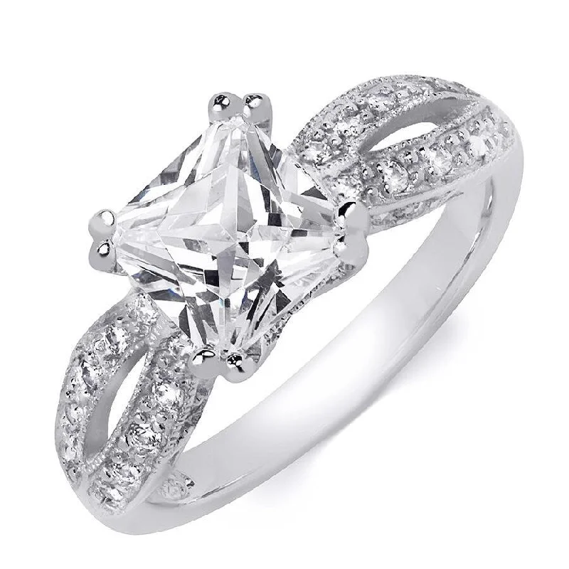 Sterling Silver CZ Princess Cut Wedding Engagement Ring 1.5 Carat