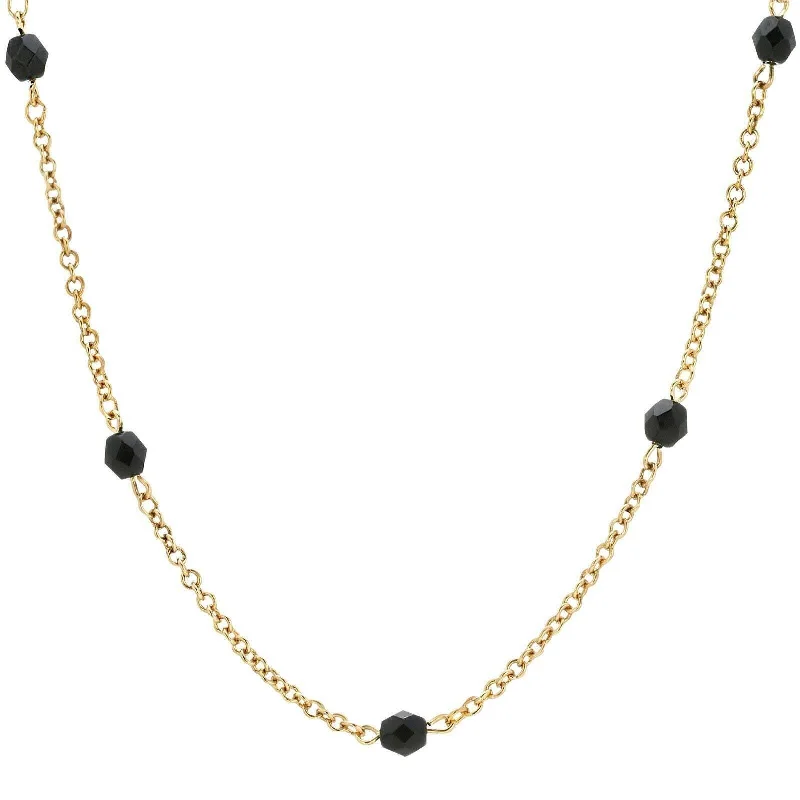 1928 Jewelry Jet Black Faceted Glass Beaded Necklace 32