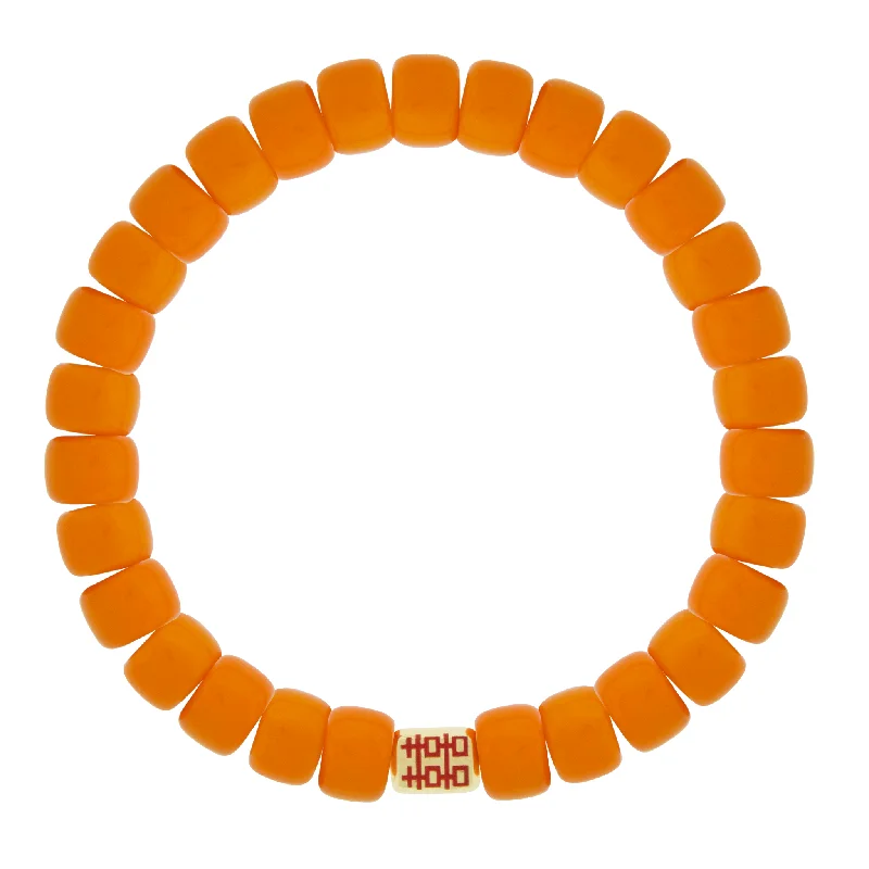 DOUBLE HAPPINESS Ingot on Orange Glass Bead Bracelet