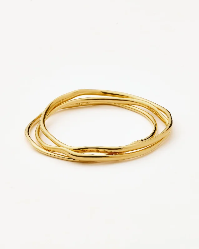 Trio Molten Ripple Bangle Bracelet Set | 18k Gold Vermeil